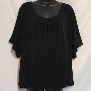 Black Scoop Neck Flutter Sleeve Tunic Top